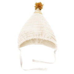 Căciulă Koo brodată cu pompon, muselină
