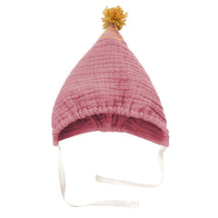 Căciulă Koo brodată cu pompon, muselină