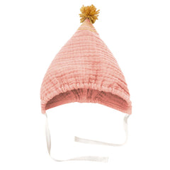 Căciulă Koo brodată cu pompon, muselină