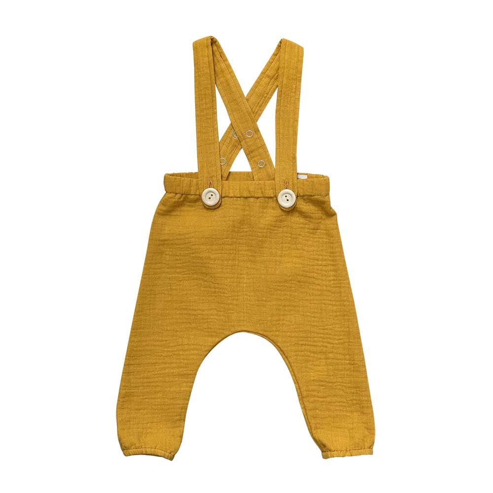 Pantalon culoarea nisipului cu bretele din muselina moale de bumbac, pentru bebelusi si copii, pentru botez, aniversari, sedinte foto. Odiseea lui Artur