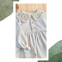 Set botez cu rochie Celeste cu guler din dantelă, bumbac reiat