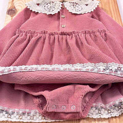 Set botez cu rochie Celeste cu guler din dantelă, bumbac reiat