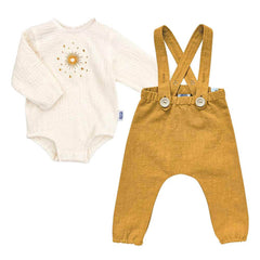Set body Alethi și pantaloni cu bretele, in și muselină