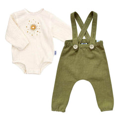 Set body Alethi și pantaloni cu bretele, in și muselină
