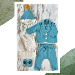 Set botez Marble din 5 piese, in și muselină