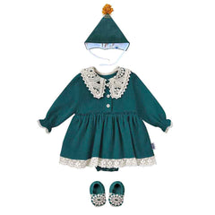 Set botez cu rochie Celeste cu guler din dantelă, bumbac reiat