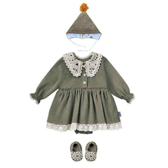 Set botez cu rochie Celeste cu guler din dantelă, bumbac reiat