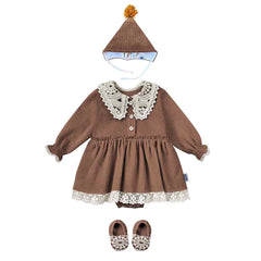 Set botez cu rochie Celeste cu guler din dantelă, bumbac reiat