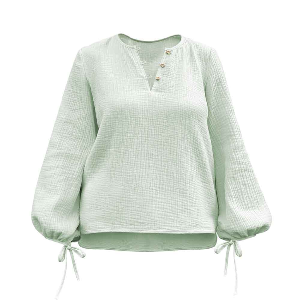 Bluză din muselină de bumbac pentru femei cu mâneci bufante cu fundă la manșete. Odiseea lui Artur