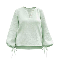 Bluză din muselină de bumbac pentru femei cu mâneci bufante cu fundă la manșete. Odiseea lui Artur