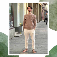 Bluza si pantaloni din muselina pentru barbati, croi lejer si snur in talie. Odiseea lui Artur