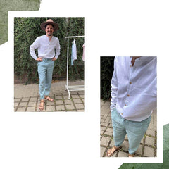 Set cămașă și pantaloni din 100% in, bărbați