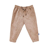 Pantaloni pentru bebelusi si copii, din bumbac reiat usor elastic, cu snur decorativ si talie elastica