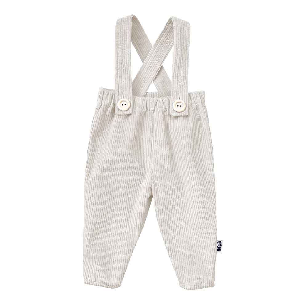 Pantaloni cu bretele detasabile pentru bebelusi si copii, model alb ecru