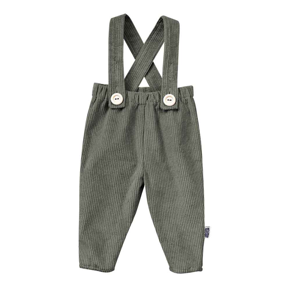 Pantaloni cu bretele detasabile pentru bebelusi si copii, model kaki