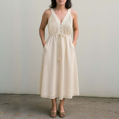 Rochie midi cu dantelă, Ambria, șifon bumbac, femei