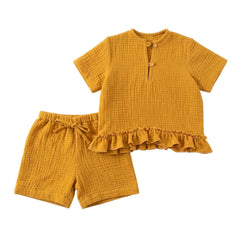 Set fetițe bluză și pantaloni Jolie galben, muselină