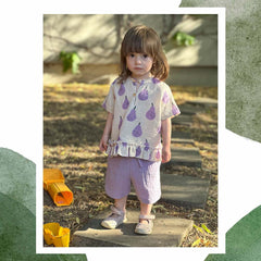 Set bluză și pantaloni Purple Pear Ruffles, muselină