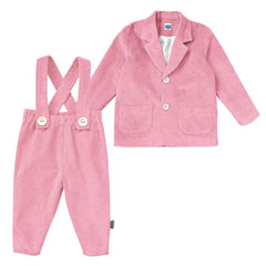 Set Otto din sacou și pantaloni cu bretele, bumbac reiat