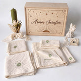 Trusou de botez personalizat, cu paturi de muselina si cutie gravata
