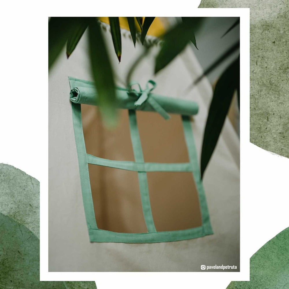 Fereastra si obloanele Cortului teepee pentru camera copiilor din bumbac certificat Oeko Tex, Odiseea lui Artur