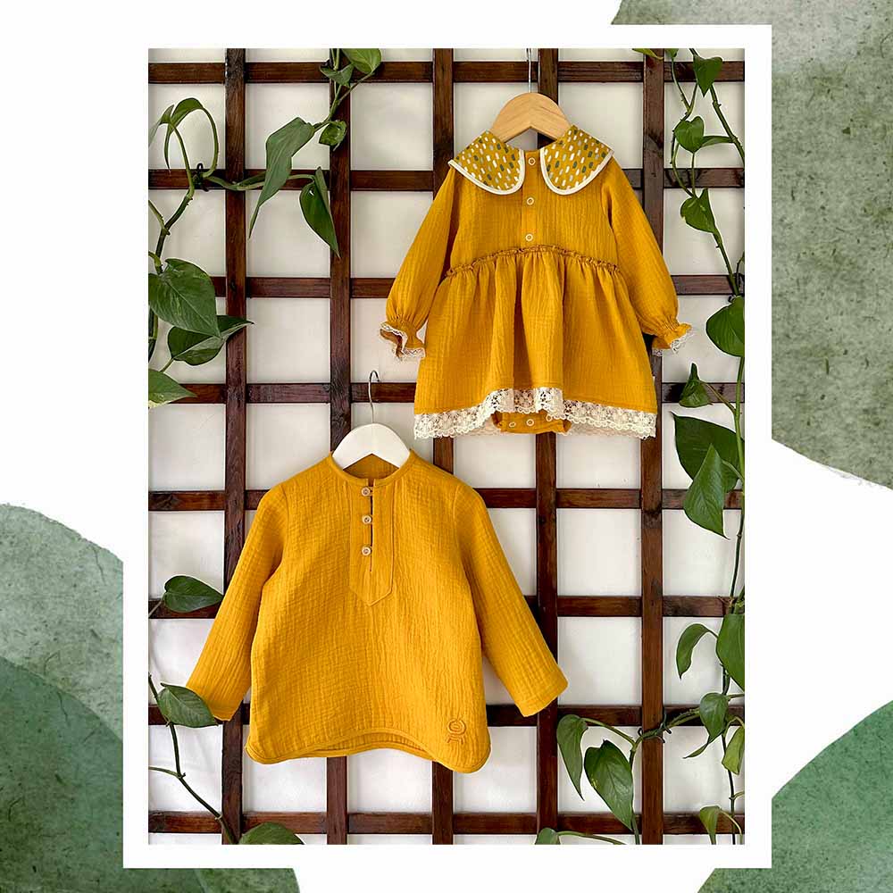 Camasa din muselina pentru baietei bebelusi copii, Odiseea lui Artur, galben muștar