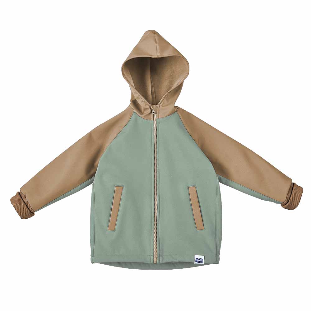 Jacheta cu gluga, din softshell impermeabil, pentru bebelusi si copii, model chocolate mint