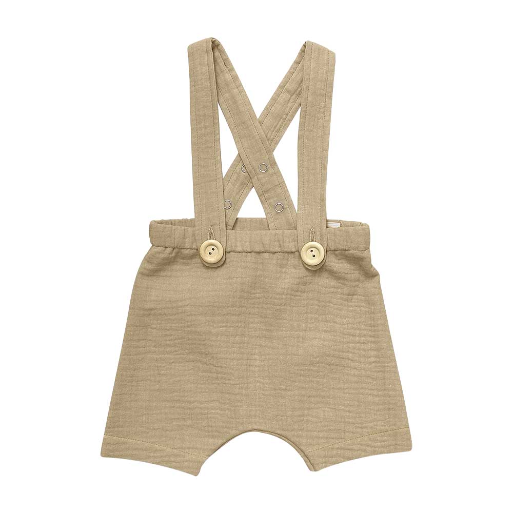 Pantaloni scurti cu bretele pentru bebelusi, botez, Odiseea lui Artur, culoarea nisipului