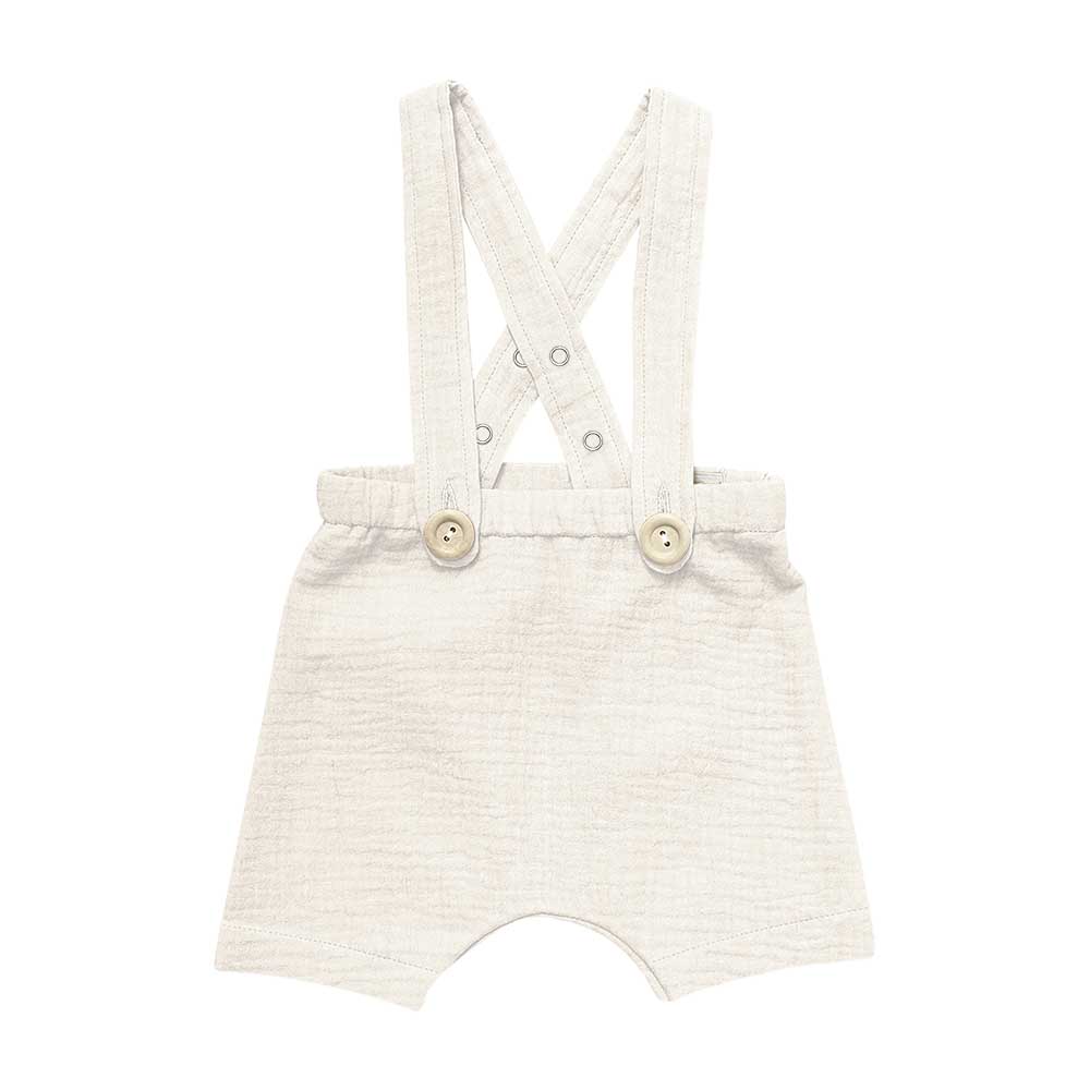 Pantaloni scurti cu bretele pentru bebelusi, botez, Odiseea lui Artur, alb ecru