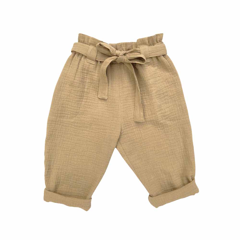Pantaloni cu funda din muselina moale de bumbac pentru bebeluși și copii, Odiseea lui Artur. Culoare nisip