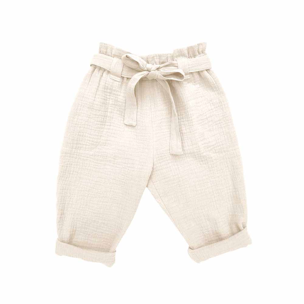 Pantaloni cu funda din muselina moale de bumbac pentru bebeluși și copii, Odiseea lui Artur. Culoare alb ecru