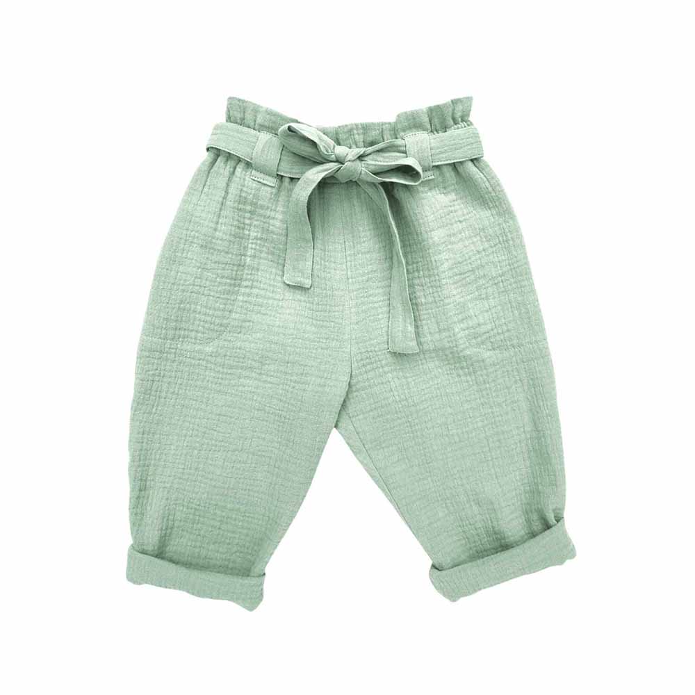 Pantaloni cu funda din muselina moale de bumbac pentru bebeluși și copii, Odiseea lui Artur. Culoare menta