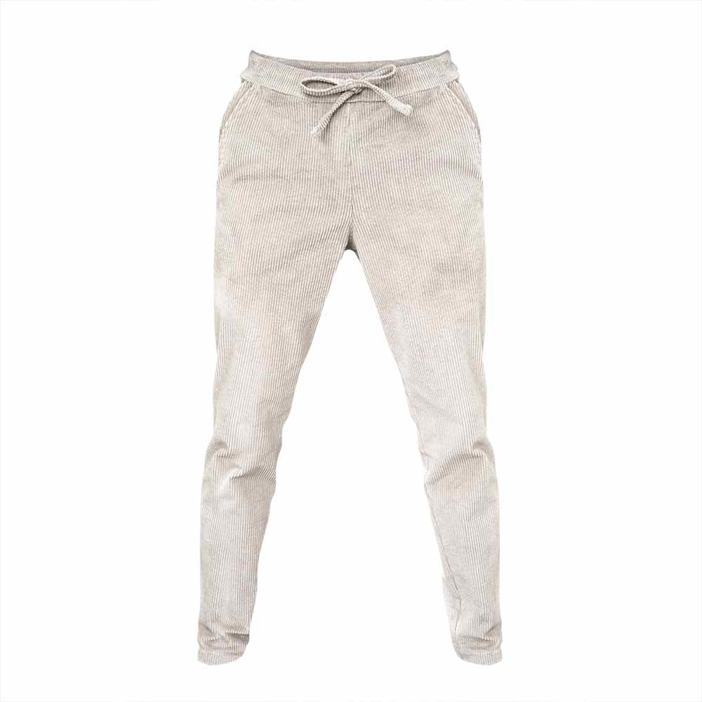 Pantaloni slim fit pentru barbati din bumbac reiat, model alb ecru