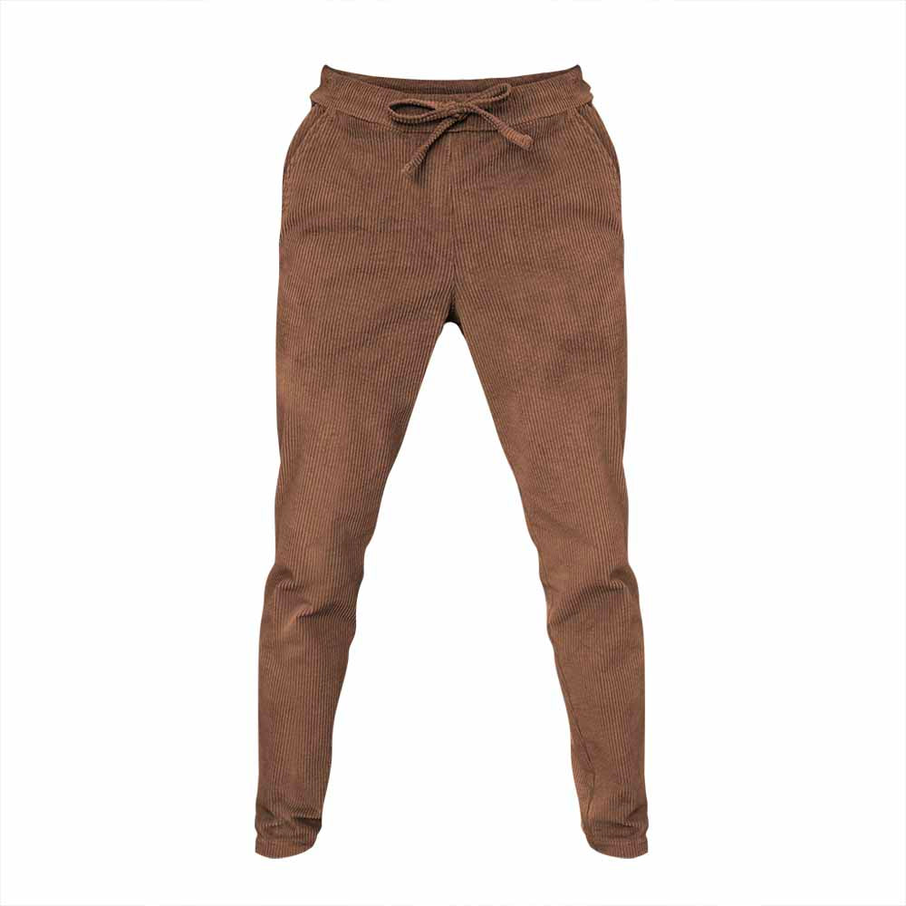 Pantaloni slim fit pentru barbati din bumbac reiat, model maro