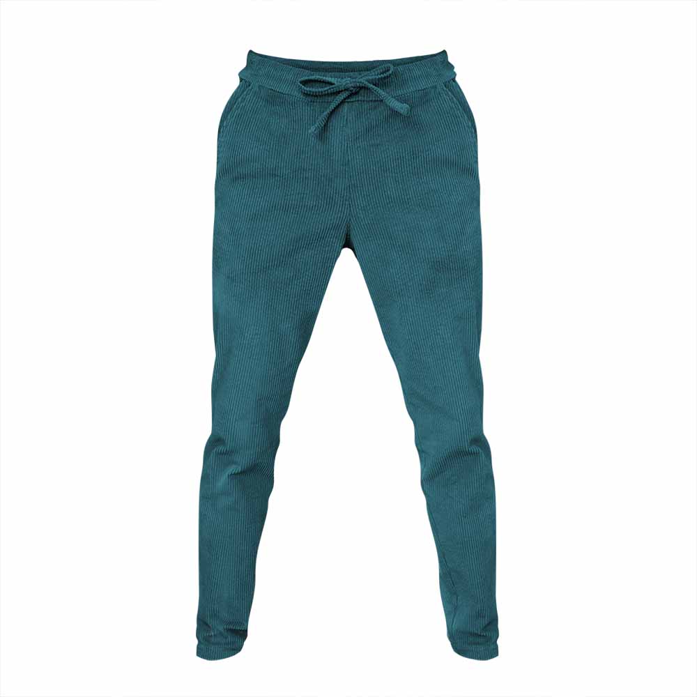 Pantaloni slim fit pentru barbati din bumbac reiat, model albastru petrol
