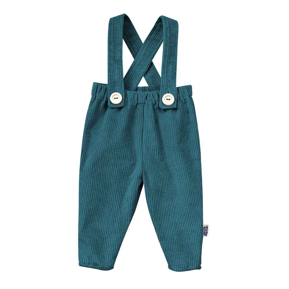 Pantaloni cu bretele detasabile pentru bebelusi si copii, model petrol