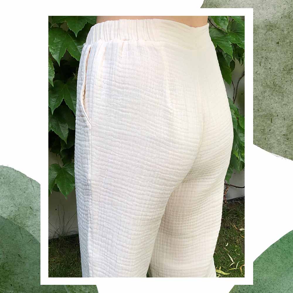 Pantaloni din muselina de bumbac pentru femei, croi lejer, elastic in talie si funda. Odiseea lui Artur