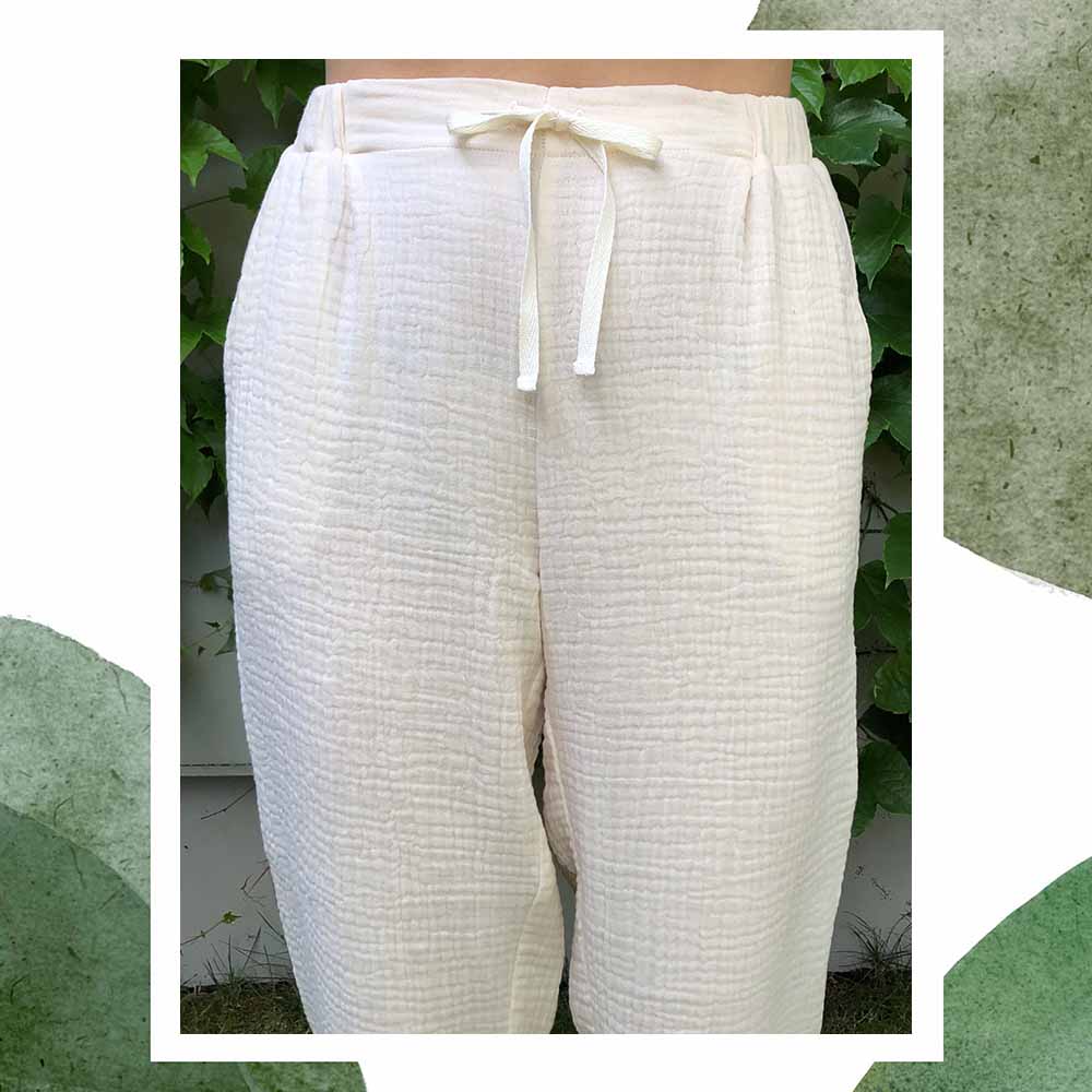 Pantaloni din muselina de bumbac pentru femei, croi lejer, elastic in talie si funda. Odiseea lui Artur