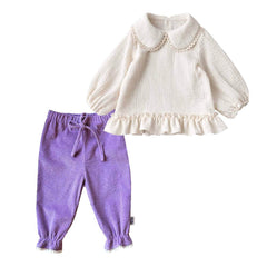 Set bluză și pantaloni Ada, bumbac reiat și muselină