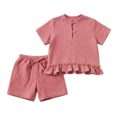 Set fetițe bluză și pantaloni Jolie rose, muselină