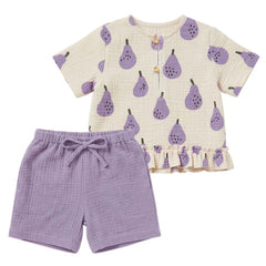 Set bluză și pantaloni Purple Pear Ruffles, muselină